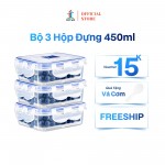 Bộ 3 Hộp Đựng Thực Phẩm  Việt Son 450ml Nắp Khóa 4 Cạnh Kín Hơi